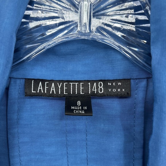 Lafayette 148 Jacket Womens 8 Blue Linen Cupro Belted Full Zip 3/4 Sleeve Coat - Picture 8 of 16